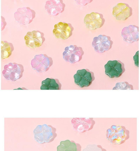 Title 3, Colorful Glass Four-leaf Flower Flat Beads Brac...