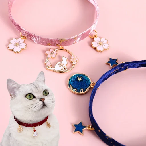S-M Velvet Bronzing Star Adjustable Necklace For Cats Puppy Fishbone/Snowflake/Starry Sky Collar Chic Pets Supplies Acce