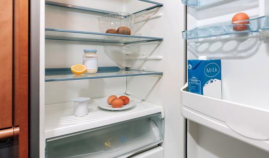 Fridge Almost Empty Due A Crisis Stock Photo - Download Image Now -  Refrigerator, Empty, No People - iStock