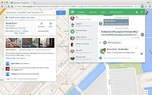 Screenshot of Pushbullet Chrome extension