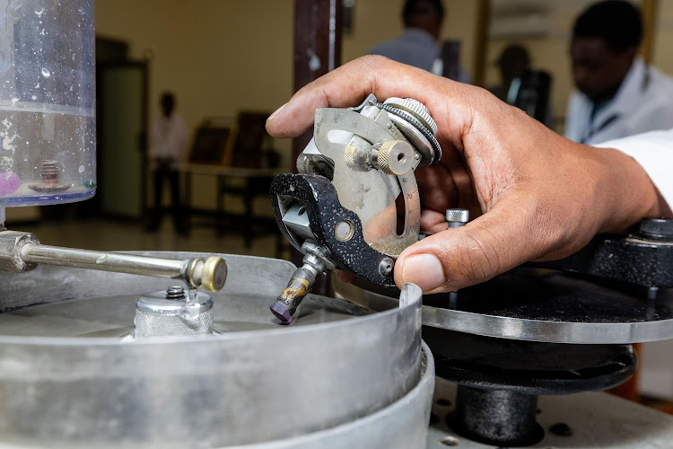 Gemstone cutting at the gemstone value addition and market centre in Voi