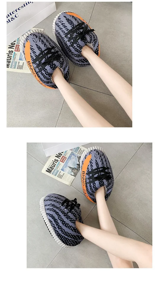 Grote katoenen slippers in de stijl van modieuze laarzen, dikke brood schoenen voor thuis. Warme en comfortabele huisschoenen.
