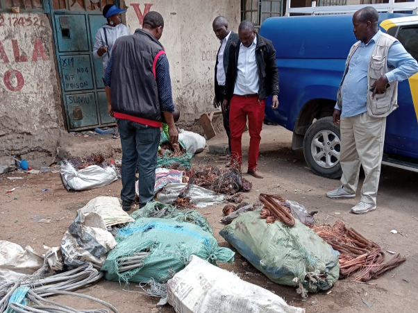 Vandalized Kenya Power property recovered from a scrap dealer along Mombasa road in Devki area within Athi River, Machakos County on Thursday, May 18, 2023.