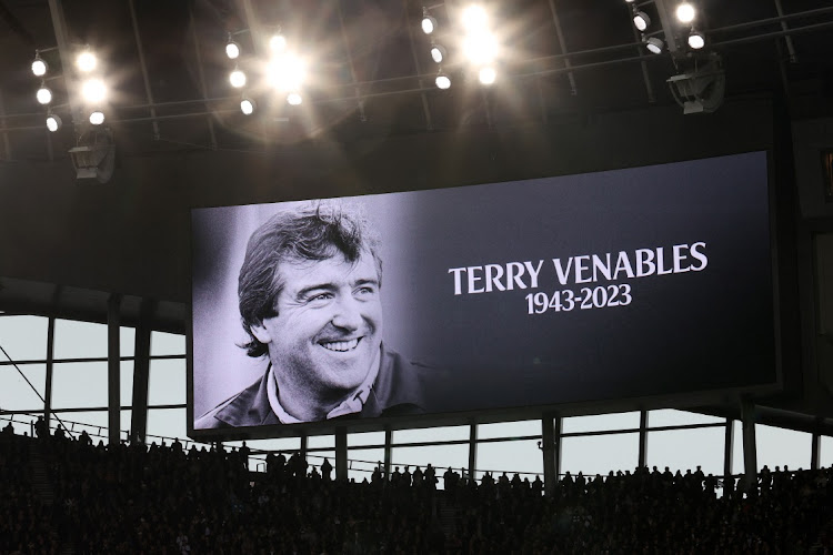 The scoreboard displays a remembrance message following the passing of former English football player and manager, Terry Venables, prior to the Premier League match between Tottenham Hotspur and Aston Villa at Tottenham Hotspur Stadium in London, England, November 26 2023. Picture: JULIAN FINNEY/GETTY IMAGES