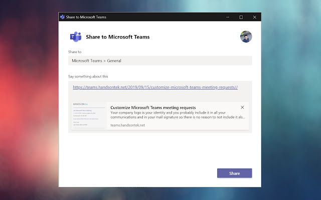 Share to Teams chrome extension