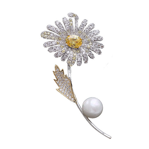 Title 4, Broche perle dorée électroplaquée. Élégance int...
