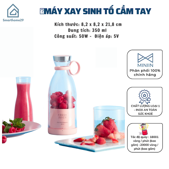 Máy Xay Sinh Tố Cầm Tay Mini Fresh Juice Đa Năng Ép Trái Cây Xay Hoa Quả Pin Sạc 1400Mah, Sạc Không Dây Tiện Lợi - Hàng Chính Hãng Miniin