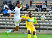 Taahir Goedeman of Cape Town City FC scores a goal during the CAF Champions League 1st preliminary round, leg 1 match between Cape Town City FC and AS Otoho d'Oyo at Athlone Stadium.