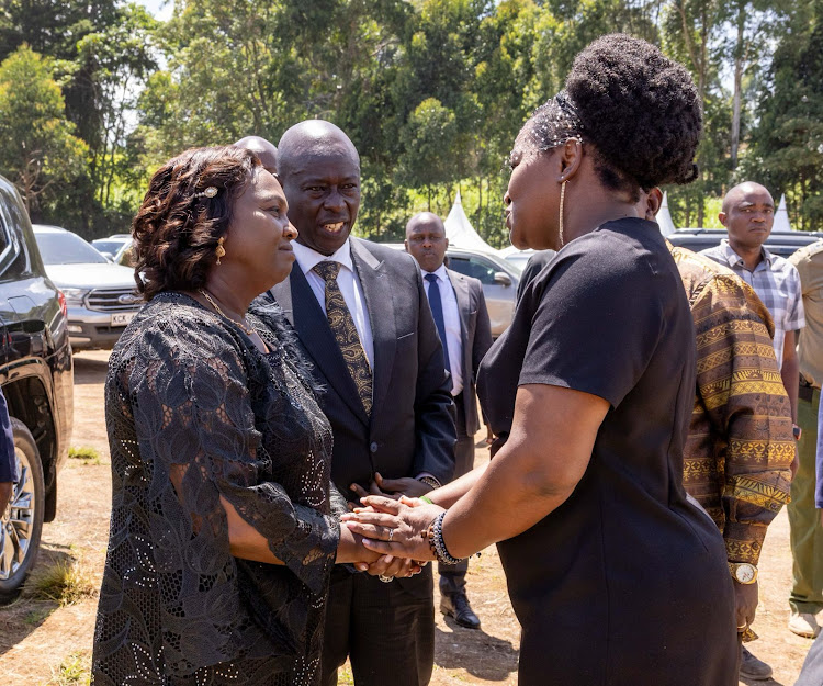 Second Lady Pastor Dorcas anf Deputy President Rigathi Gachagua during the burial of King'ori Mwangi in Tetu on February 17, 2024