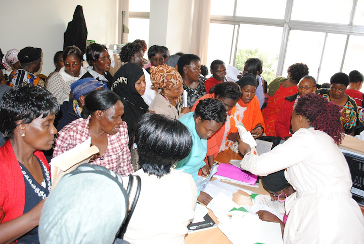 Women register at Maendeleo ya Wanawake offices in Nairobi ahead of elections