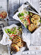 Fish cakes with herb salad.