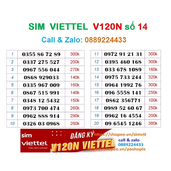 Sim Viettel Số Đẹp Số 14 Đăng Ký Được Gói V120N