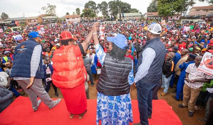 Narc Kenya leader Martha Karua addressing their rally in Kiambu on Wednesday July 6, 2022.