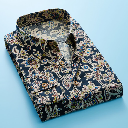 Title 4, Mens Thin Casual Long-Sleeved Floral Shirt