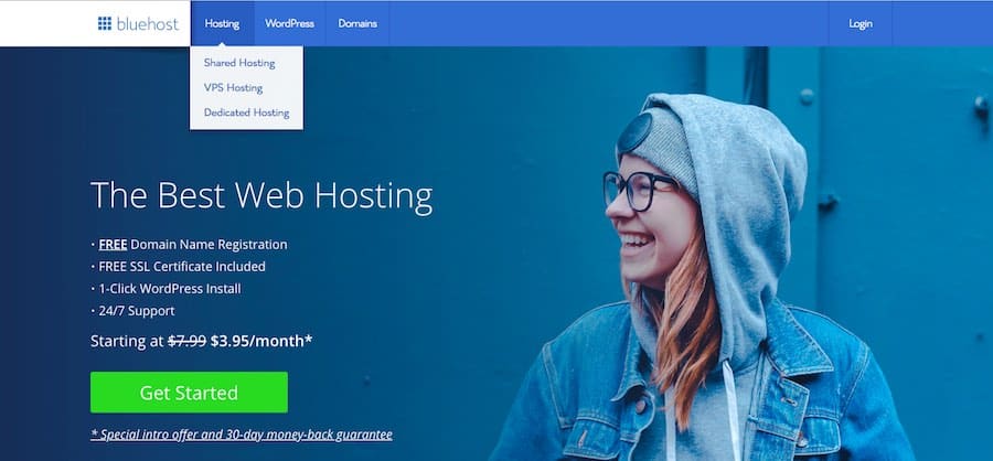 Page d'accueil Bluehost