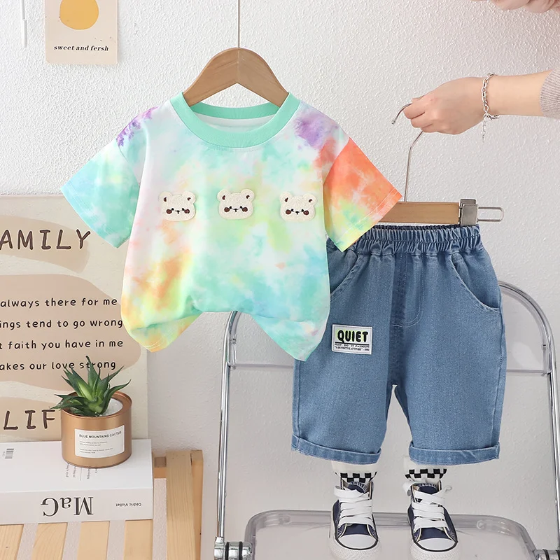 Baby Suit Two-Piece Set, Three Bear Short Sleeves. Comfortable and adorable for your little one, great for playtime and 