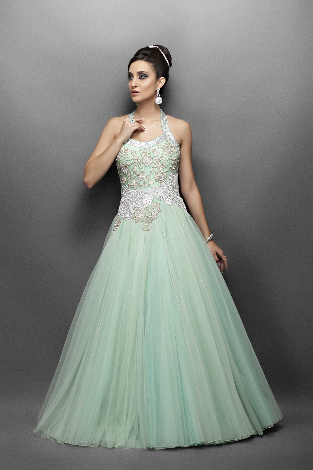 sea green Indo western party Gown 