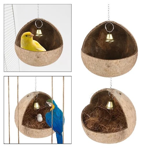 Coconut Bird Nest Hut Parakeet Breeding Bird Hut Pet Cage Habitats Decor