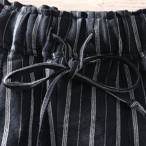 Title 4, Striped Linen Casual Trousers with Elastic Wais...