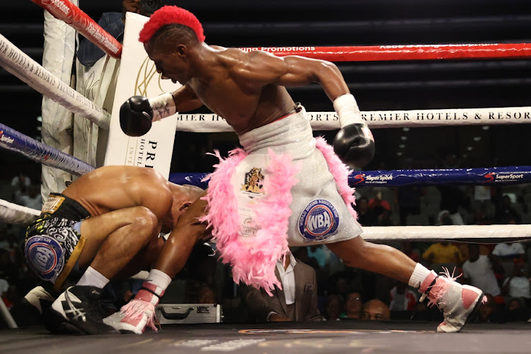 Phumelela "The Truth" Cafu drops Ben Mananquil from the Phillipines during the WBA Vacant Inter-Continental Junior Bantamweight Title Fight at the ICC