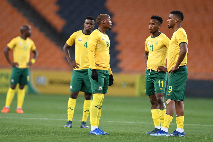 Bafana Bafana players during the international friendly match against Eswatini at FNB Stadium on Friday.