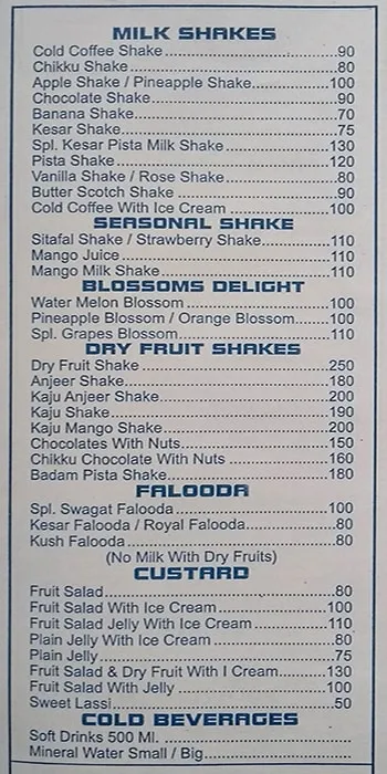 Swagat Snacks & Juices menu 