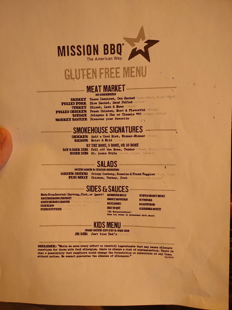 Mission BBQ gluten-free menu