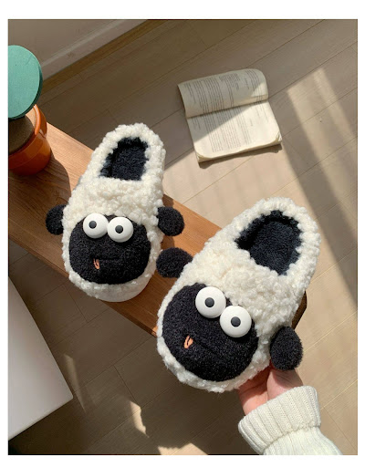Title 3, Cute Big Eyes Sheep Home Warm Cotton Slippers f...