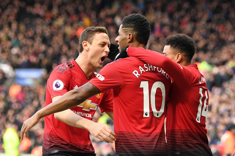 Manchester United celebrated another win, this time over Leicester City in the Premier League on Sunday. Marcus Rashford is congratulated by teammates after scoring the only goal of the match.