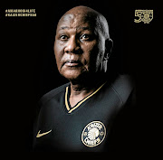 Kaizer Motaung sporting the club's new yersey.