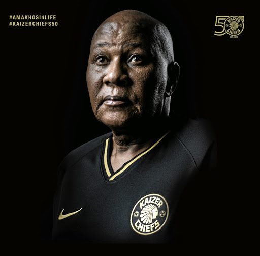 Kaizer Motaung sporting the club's new yersey.