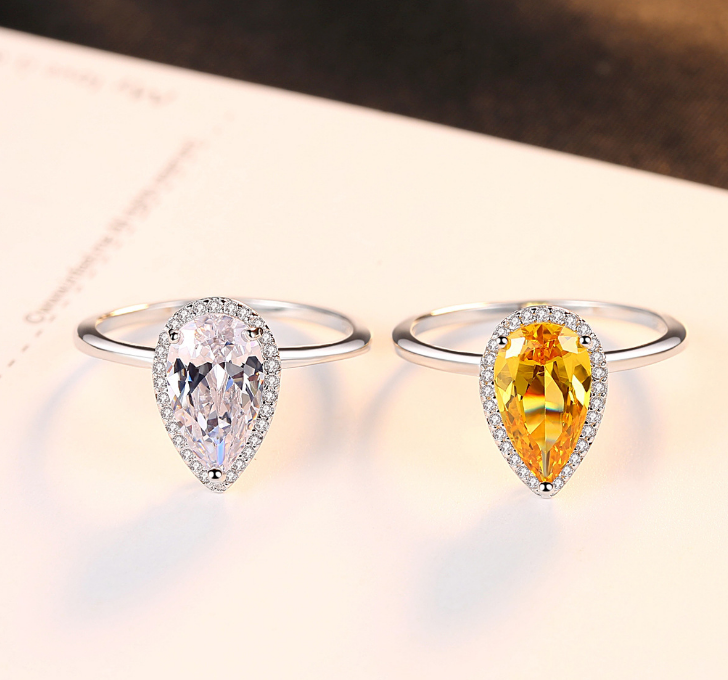 Ring 925 Sterling Zilver met CZ Kristallen Helder Geel Eenvoudig Verloving Elegant Design Trouw Sieraden