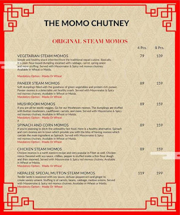 The Momo Chutney menu 