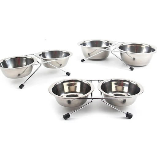 Dog Bowl Stainless Steel Pet Dog Cat Double Bowls Iron Stand Food Water Dishes Feeder Pet Supplies Comida Mascotas
