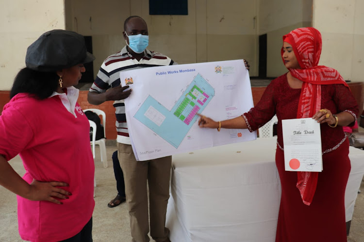 Nairobi Woman aRepresentative Esther Passaris, NGAAF Mombasa county chair Dennis Okwara and Mombasa Woman Rep Aisha Hussein at Tononka Hall on Wednesday. have plans for a GBV survivors' safe house.