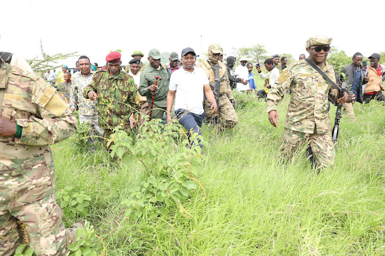 Interior Cabinet Secretary Kithure Kindiki during a tree planting exercise in Saku, Marsabit County on May 10, 2024.