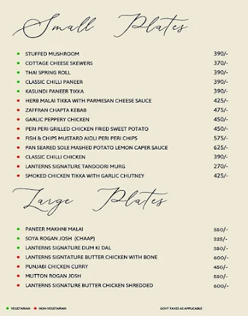 Lanterns Kitchen & Bar menu 