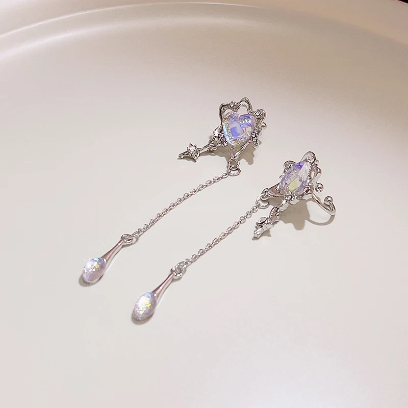 Pendientes de Clip Irregulares Amor Luna Mujer – Joyería de Moda con Piedra Lunar para un Toque Elegante y Romántico en tu Look Diario