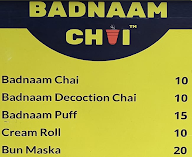 Badnaam Chai menu 1