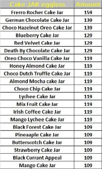 Cakes Wagon menu 