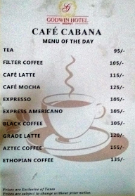 Cafe Cabana - Hotel Godwin menu 1