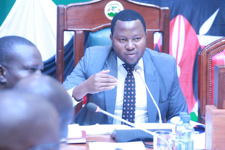 Kitui county assembly speaker Kevin Katisya makes a point during the vetting on Friday, December 16, 2022.