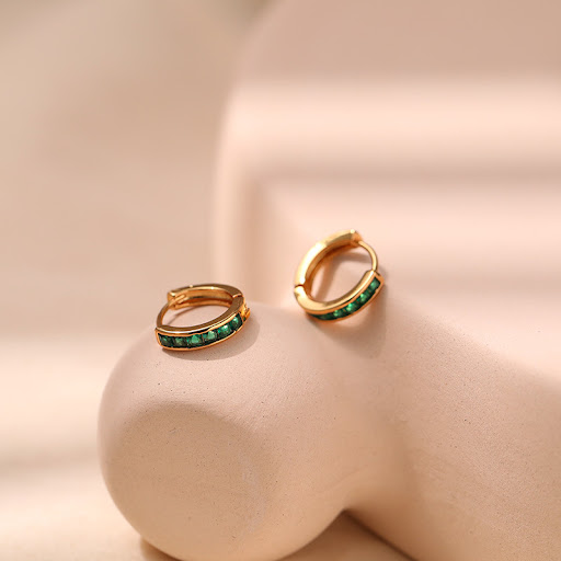 Title 17, Small Size 18K Real Gold Plated Earrings with Z...