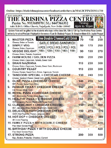 The Krishna Pizza Center Foodcart menu 