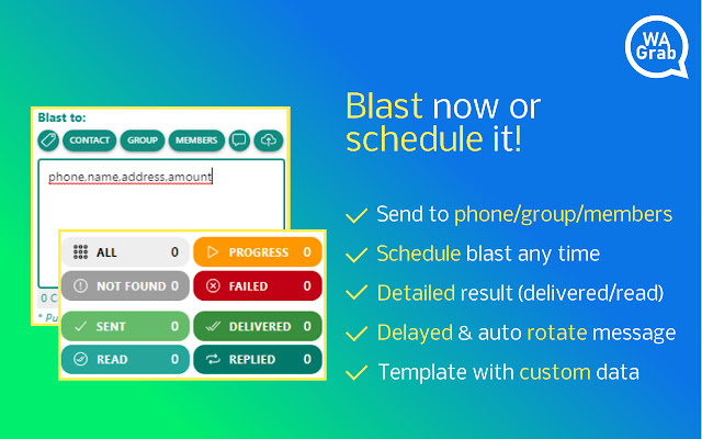 WAGrab - Blast, Schedule, Scraping, & Chatbot