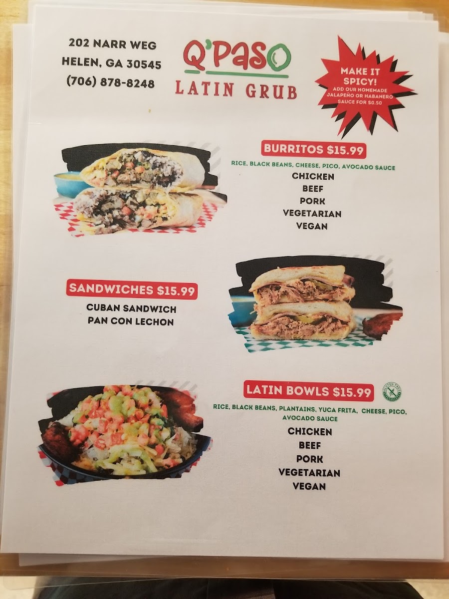 Q'Paso Latin Grub gluten-free menu