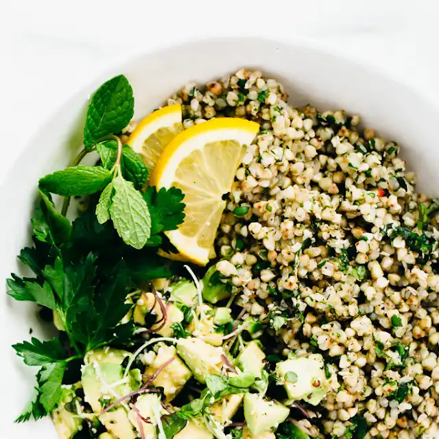 Green Goddess Revitalization Bowl with Herbed Buckwheat, Avocado & Microgreens