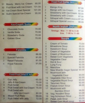 New Shanthi Sagar menu 