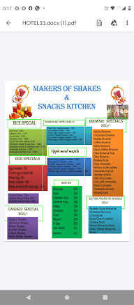 Makers Of Shakes And Snacks Kitchen menu 1