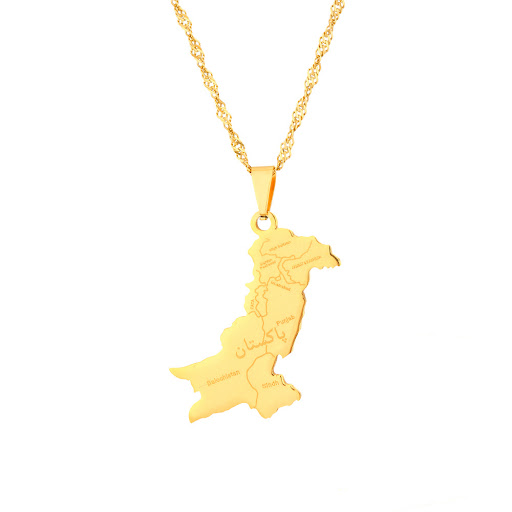 Title 7, Stainless Steel Pakistan Map Necklace for Women...